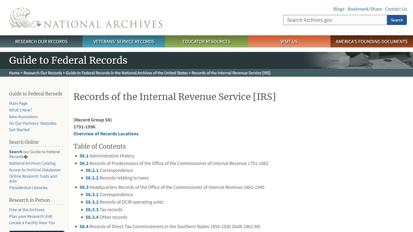 Records of the Internal Revenue Service [IRS] - National Archives